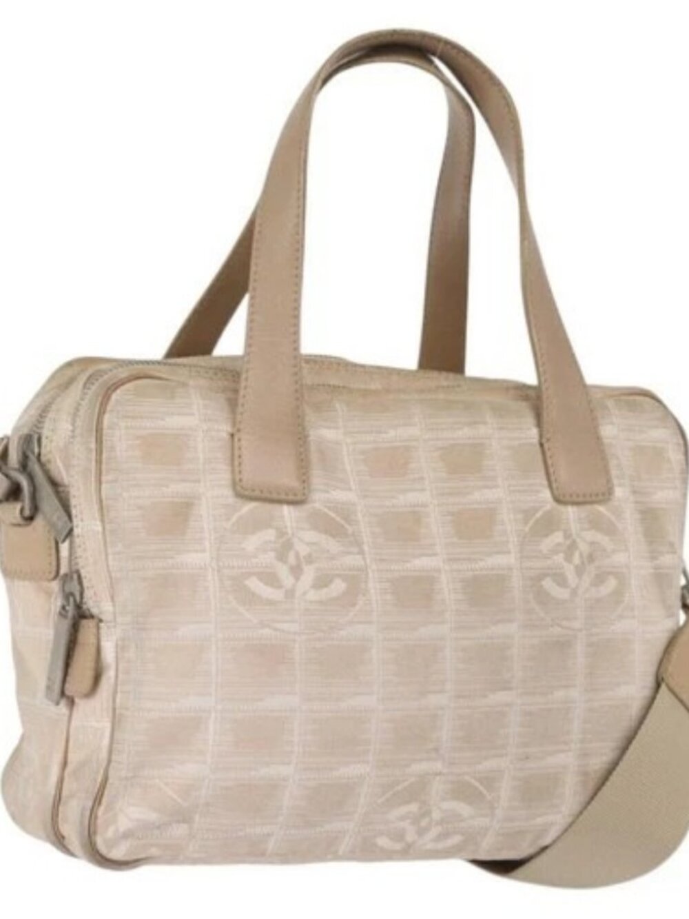 CHANEL New Travel line Hand Bag 2wat Beige CC Auth 163150